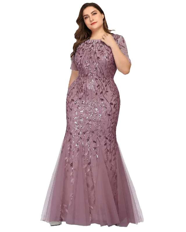 Floral Sequin Mermaid Tulle Evening Dress | Purple Orchid