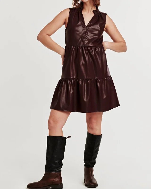 Helena Sleeveless Vegan Leather Dress In Mahogany Woods | Mahogany Woods