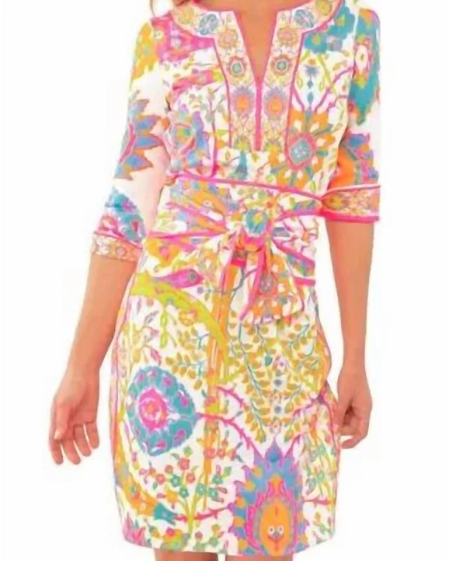 Jersey Split Neck Dress - Magic Carpet In Brights | Brights