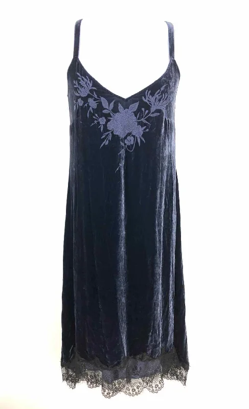 JOHNNY WAS Navy Velvet Embroidered Spaghetti Strap Size LARGE  (L) Dress