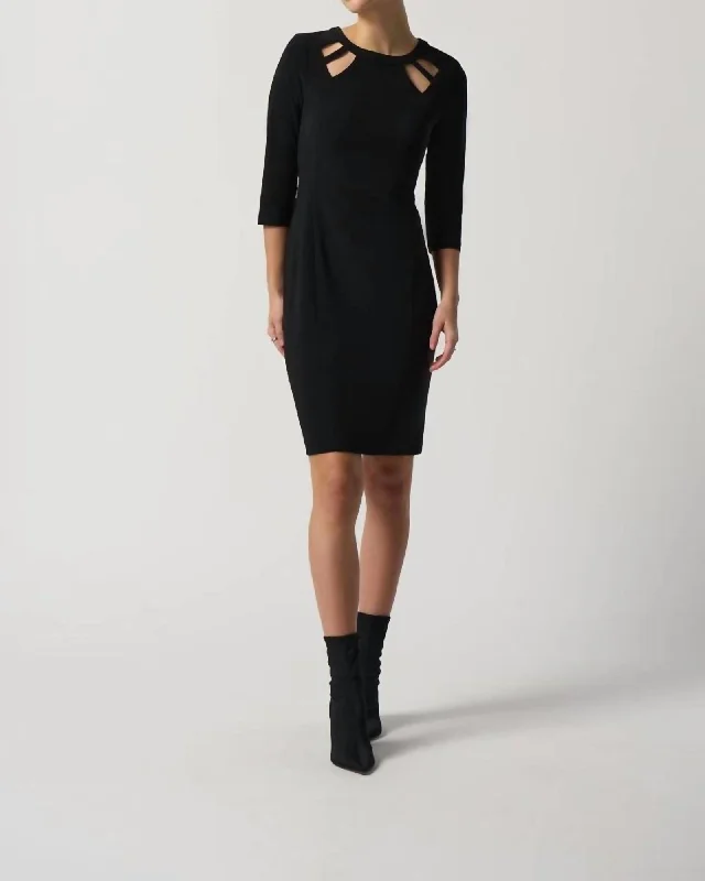 Keyhole Neckline Sheath Dress In Black | Black