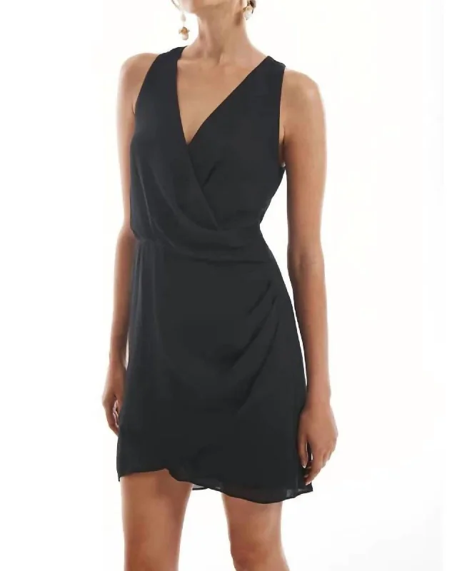 Krisa Draped Surplice Wrap Dress In Black | Black