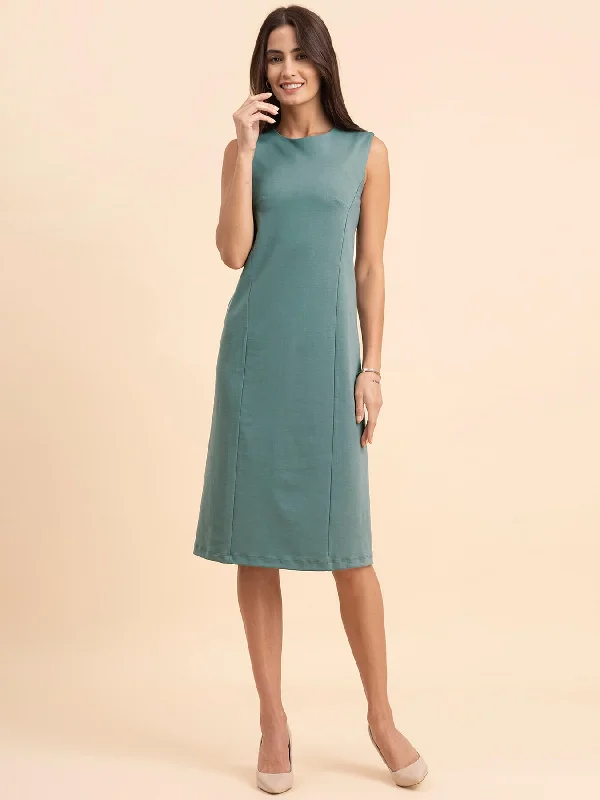 LivIn A-Line Round Neck Dress - Sap Green