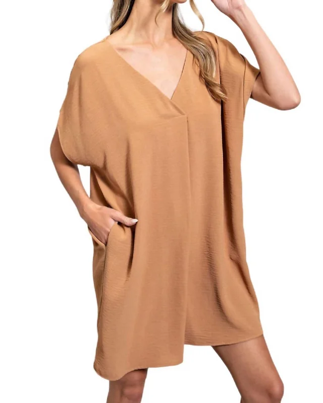 Love Me V Neck Dress In Camel | Camel