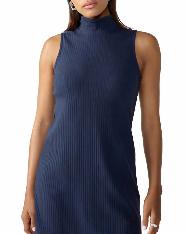 Mock Neck Shift Dress In Navy Reflection | Navy Reflection