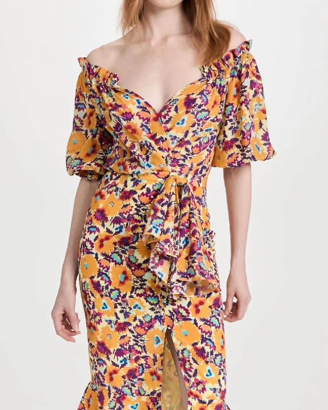 Olivia Dress In Mango Sunflower | Mango Sunflower