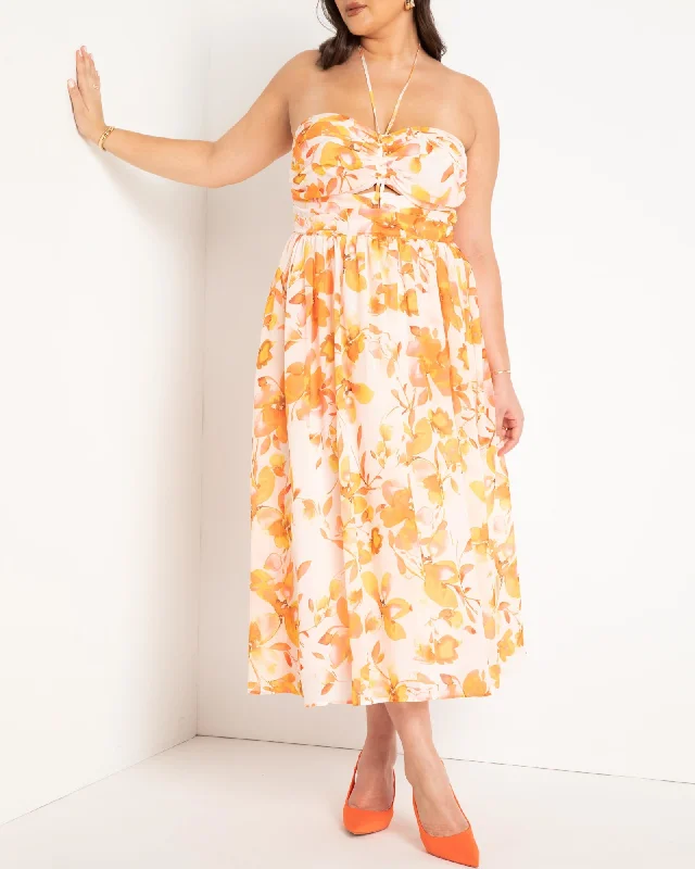 Printed Halter Dress | Peachy Begonias