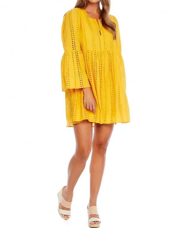 Raylee Eyelet Dress In Mustard | Mustard