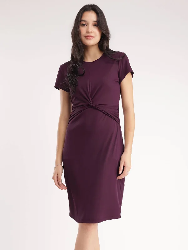 Rib Knit Dress - Wine