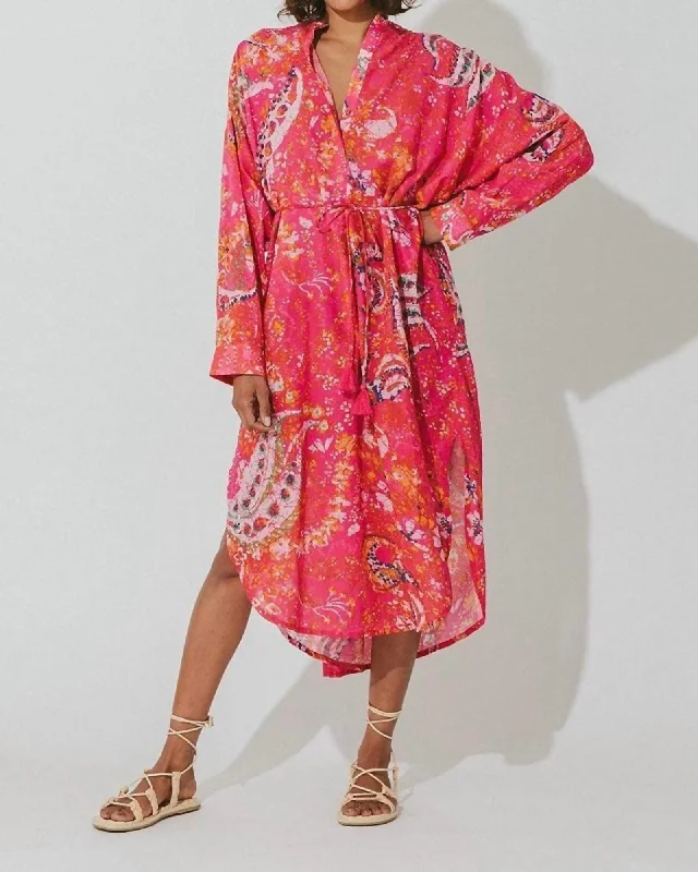 Rohita Kaftan Dress In Hibiscus | Hibiscus