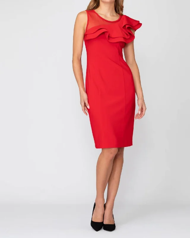 Ruffle Accent Dress In Red | Red