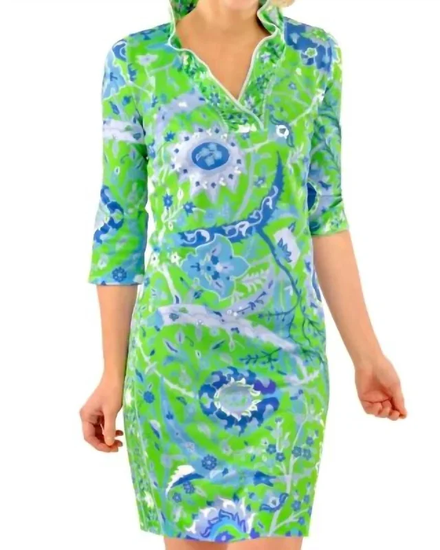 Ruffneck Dress - Magic Carpet In Green/Blue | Green/Blue