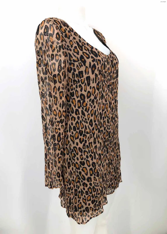 SHOW ME YOUR MUMU Beige Black & Orange Leopard Bead Trim Size SMALL (S) Dress