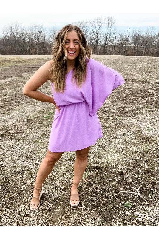 Soft Smiles- Lavender One Shoulder Dress