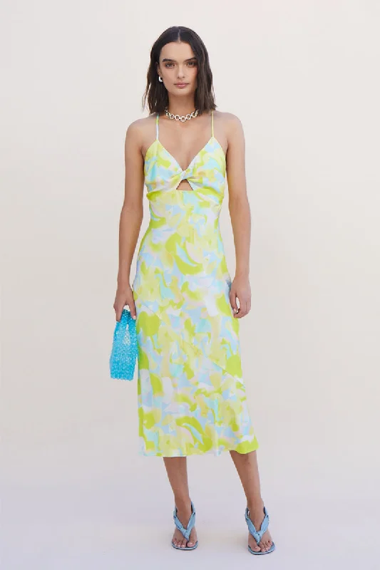 Suboo - Kaleidoscope Twist Front Slip Dress - Splash Print