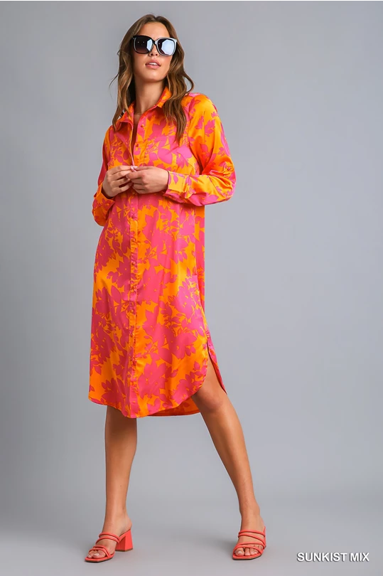 Sunkist Mix Satin Button Up Dress