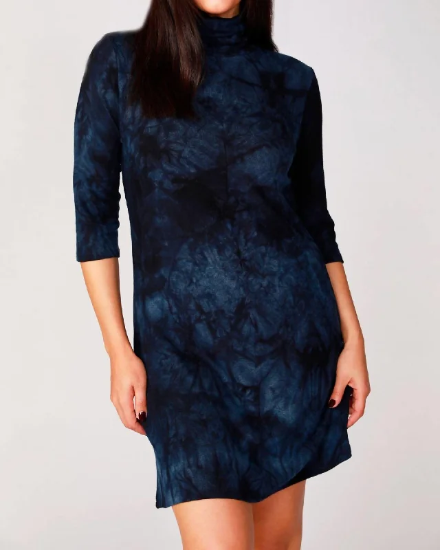 Tie Dye Mock Neck Dress In Ink | Ink