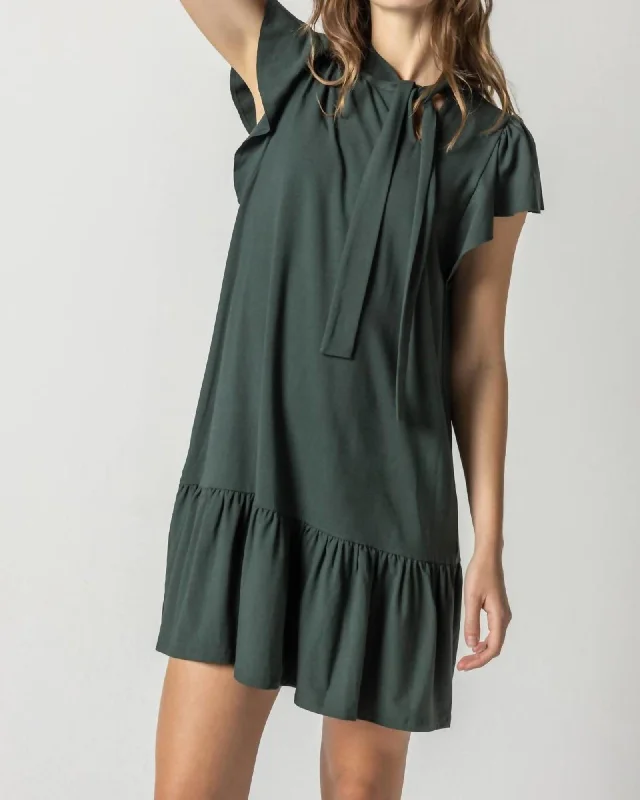 Tie Neck Peplum Dress In Loden | Loden