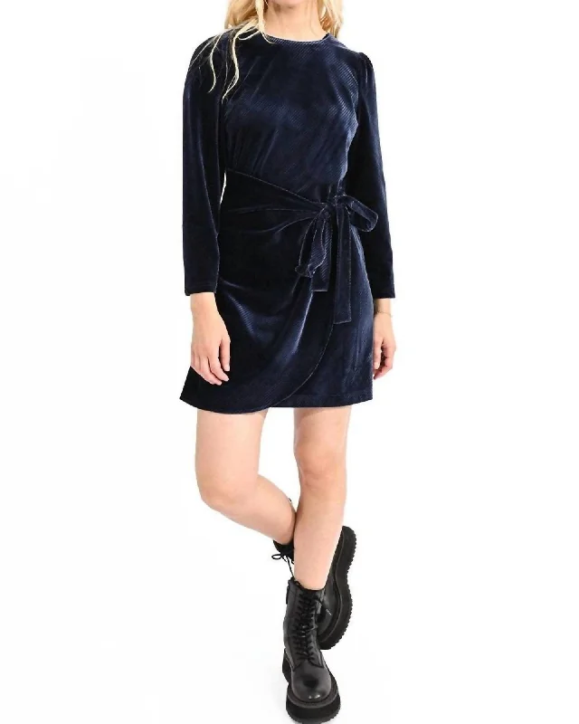 Velvet Asymmetric Wrap Dress In Navy | Navy