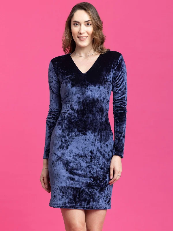 Velvet Shift Dress - Blue