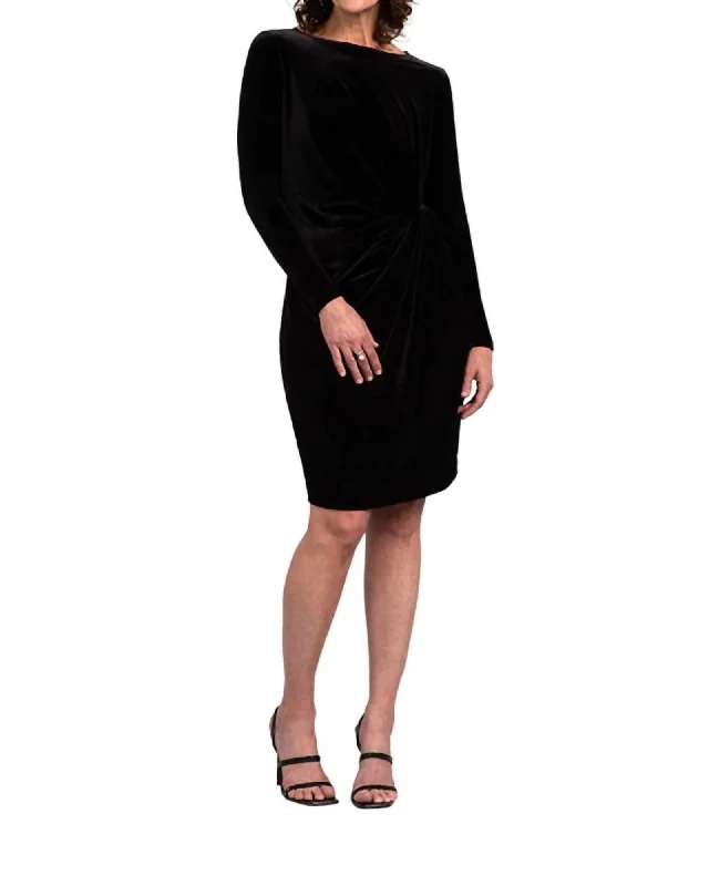 Velvet Side Twist Dress In Black | Black