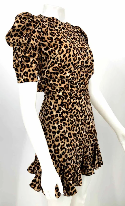 VERONICA BEARD Brown Black Silk Blend Leopard/Cheetah Puff Sleeves Dress