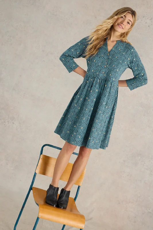 White Stuff Nia Jersey Teal Print Dress