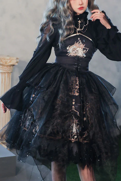 Black God's Salvation Lace Ruffled Gothic Lolita JSK Strapless Dress