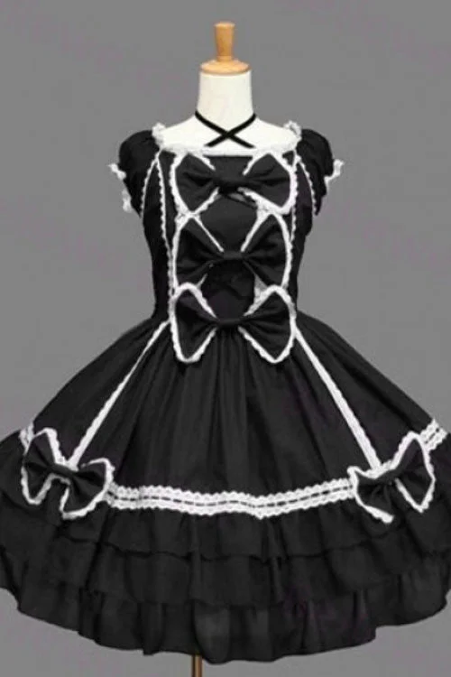 Black Lace Ruffled Bowknot Sleeveless Gothic Lolita Dress