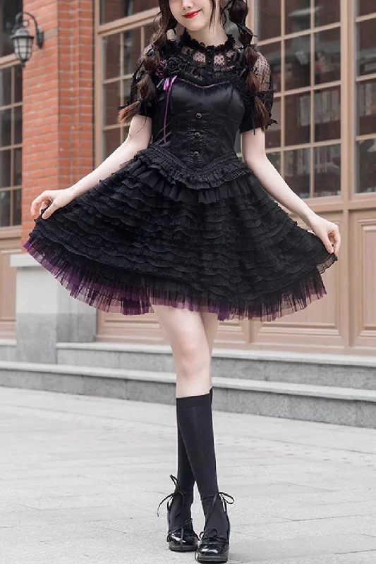 Black Midnight Ballet Rose Lace Sleeveless Gothic Lolita Jsk Dress