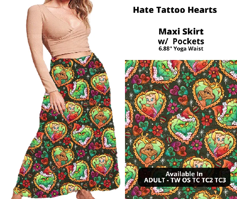 Hate Tattoo Hearts Maxi Skirt