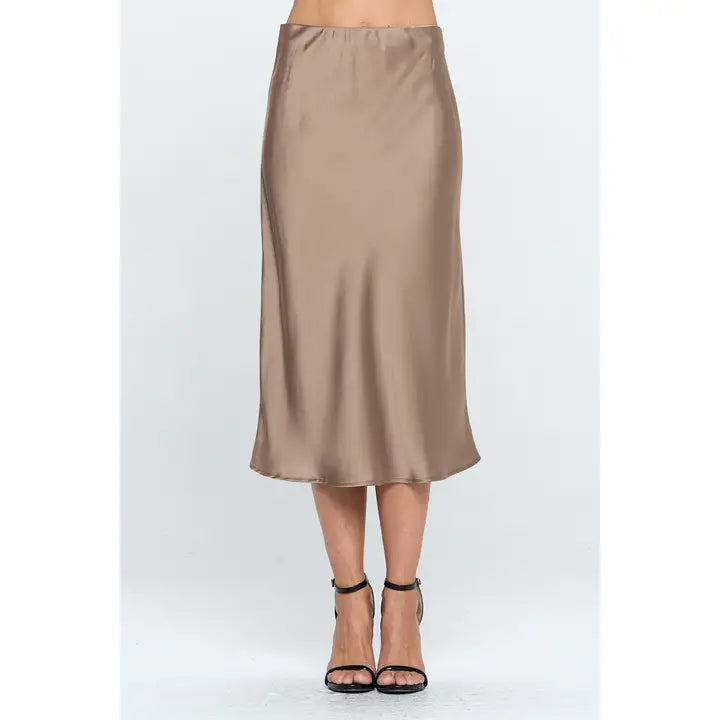 Lexington Avenue A-Line Long Satin Skirt in Dune