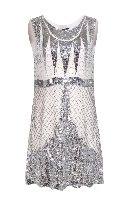 BCBG Max Azria - Ivory w/ Silver Bead & Sequin Detail Sz M