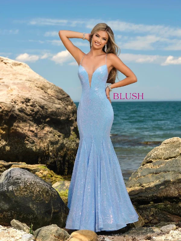 Blush Prom 20512 Crystal Blue Sequined Fit-n-Flare Dress - Size 12