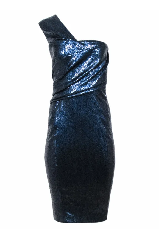 Donna Karan - Navy Sequins One Shoulder Dress Sz 6