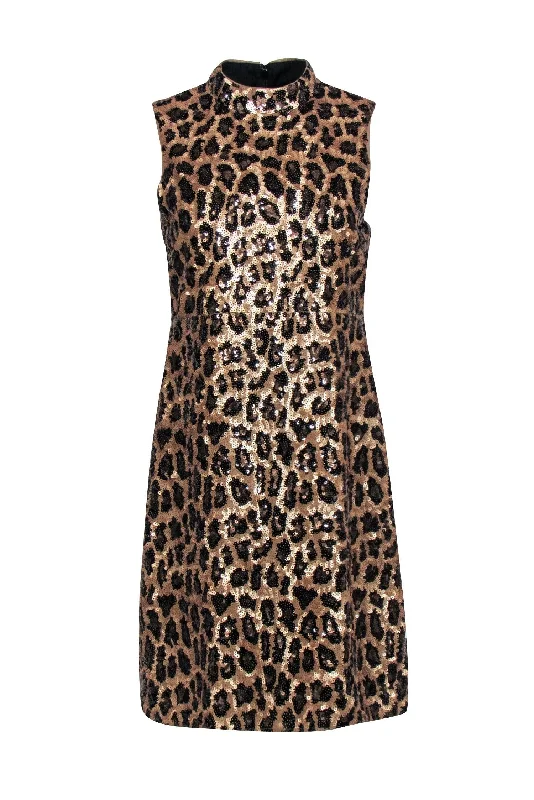 Kate Spade - Gold & Black Sequin Leopard Print Mock Neck Dress Sz 6