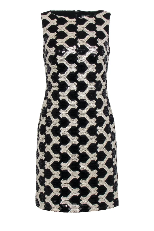 Lauren Ralph Lauren - Black & Beige Interlocking Sequin Pattern Sheath Dress Sz 2