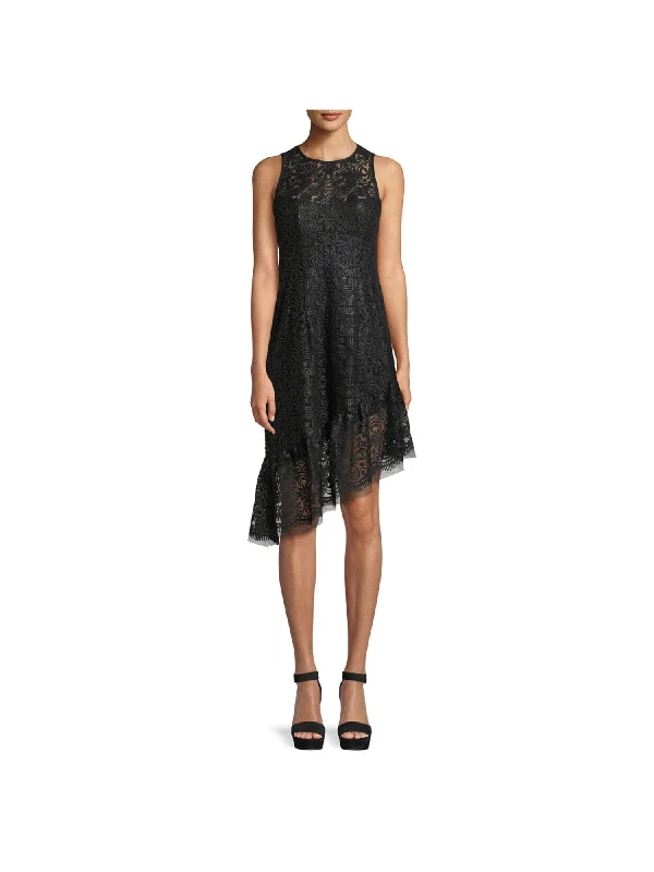 NANETTE LEPORE Womens Black Sequined Sleeveless Asymmetrical Neckline Below The Knee Evening Sheath Dress