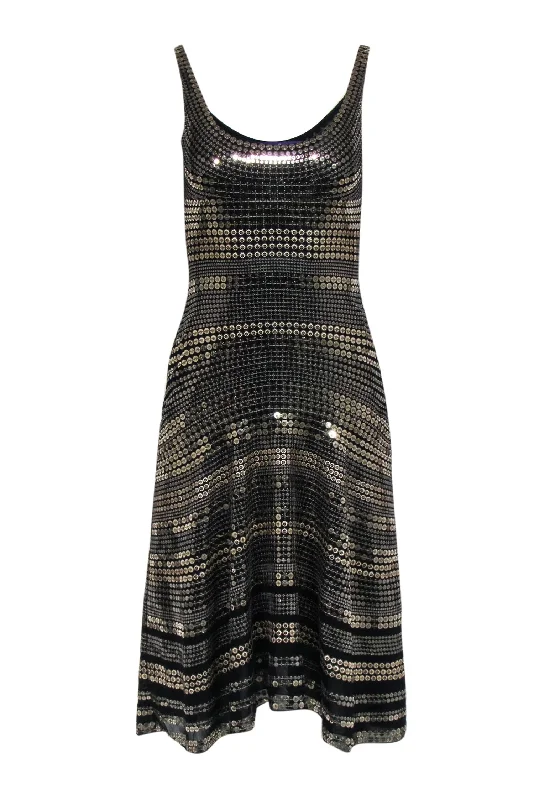 Ralph Lauren Purple - Black Sleeveless Fit & Flare Dress w/ Gold Sequins Sz S