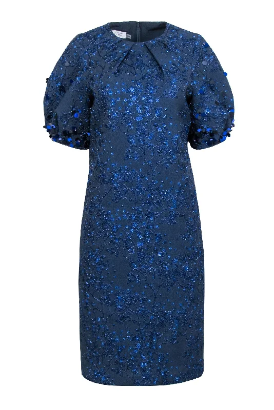 Teri Jon - Navy & Metallic Blue Sequin Detail Dress Sz 8