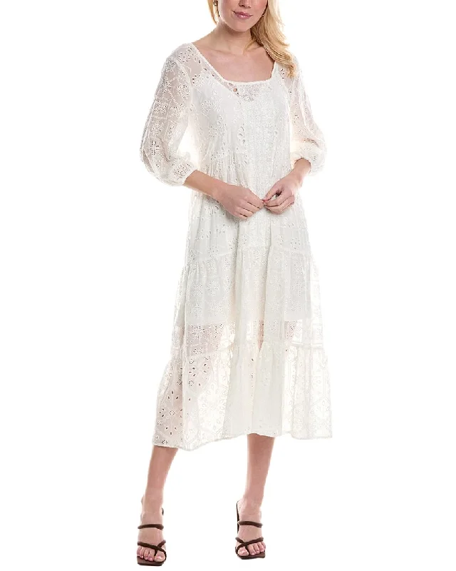 Johnny Was Castillo Eyelet Silk-Blend Midi Dress