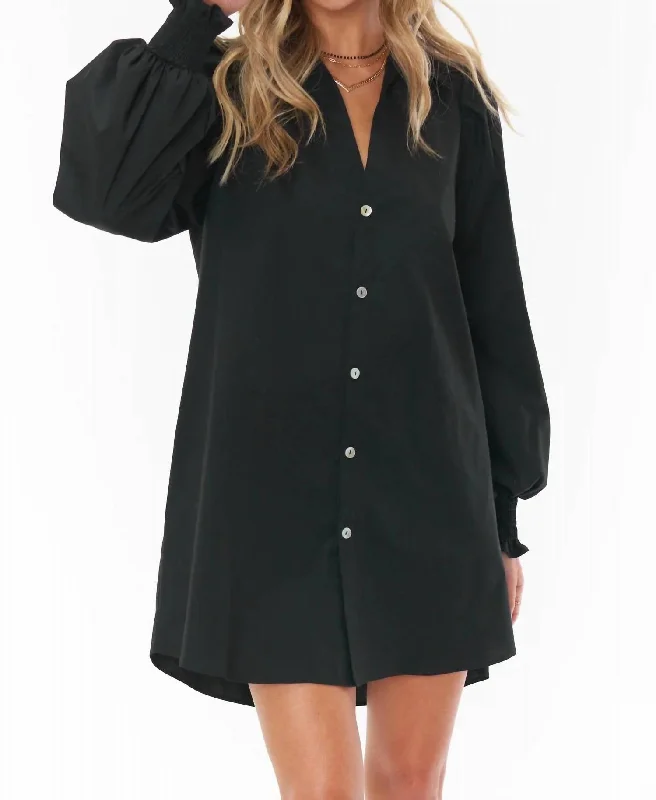 Allure Shirt Dress In Black Poplin