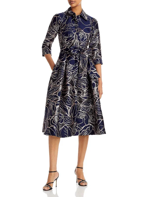 Plus Womens Metallic Jacquard Shirtdress