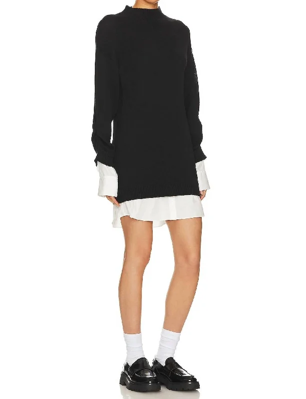 Sutton Sweater Shirting Dress In Black Stripe