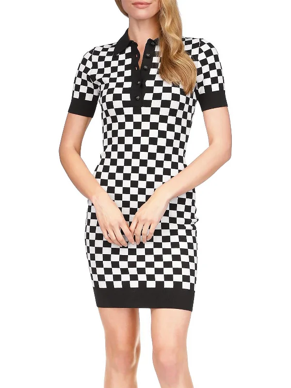 Womens Check Print Fitted Shirtdress