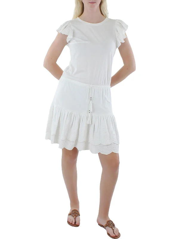 Womens Eyelet Knee-Length T-Shirt Dress