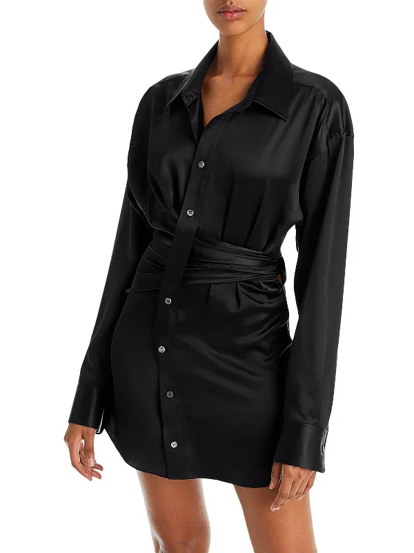 Womens Silk Draped Shirtdress