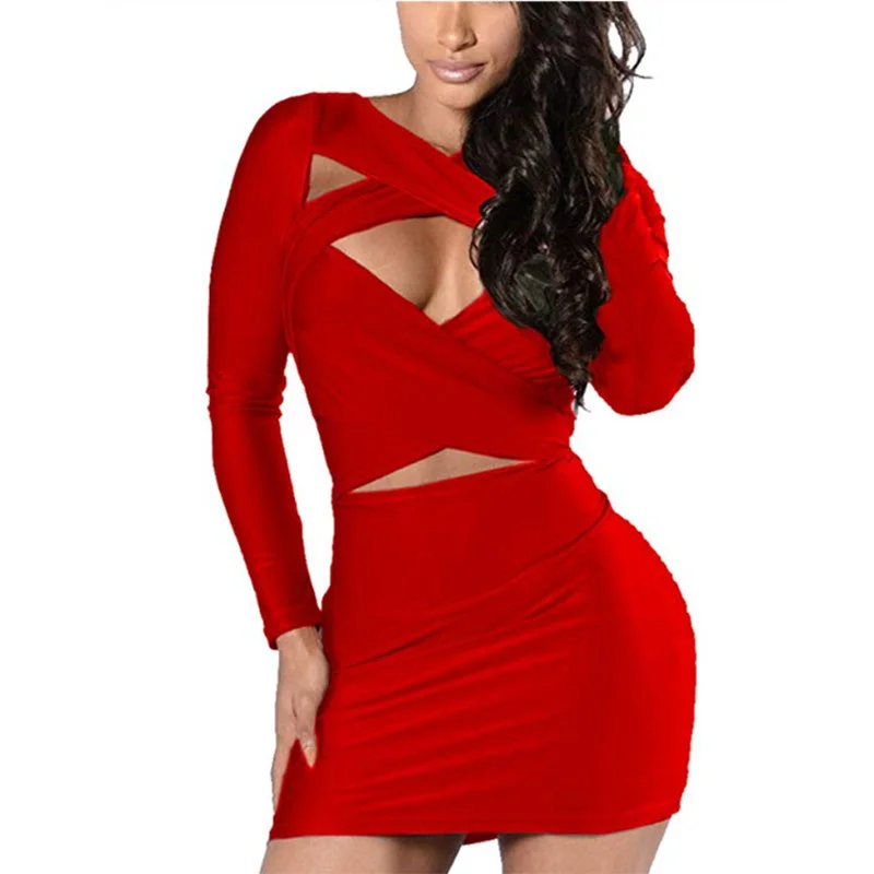 Sexy Cutout Fleabag Bodycon Long Sleeve Dress