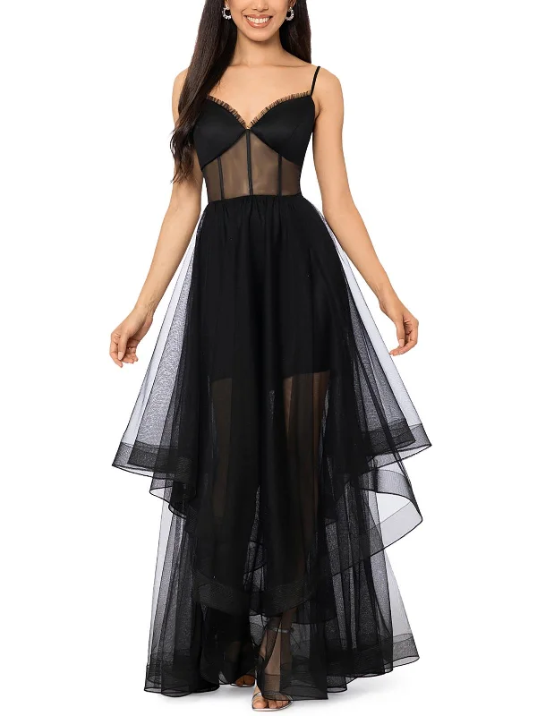 Juniors Womens Tulle Long Evening Dress