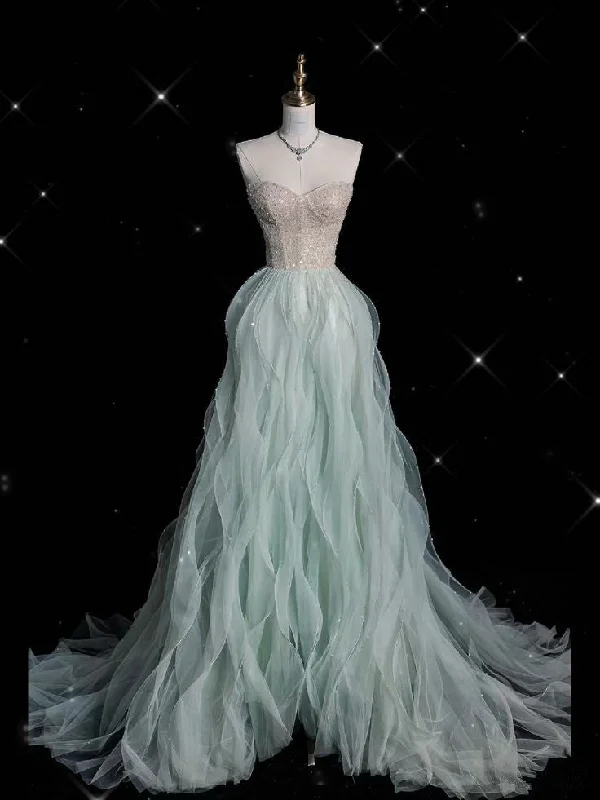 Tiffany Blue Sweetheart A-Line Tulle Long Formal Evening Gown, DP4127